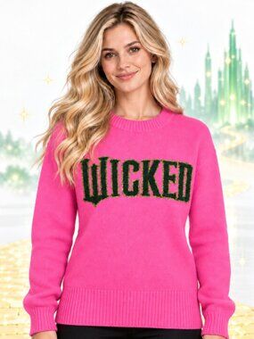 Wicked Intarsia Crewneck Sweater - Pink Juniors Small